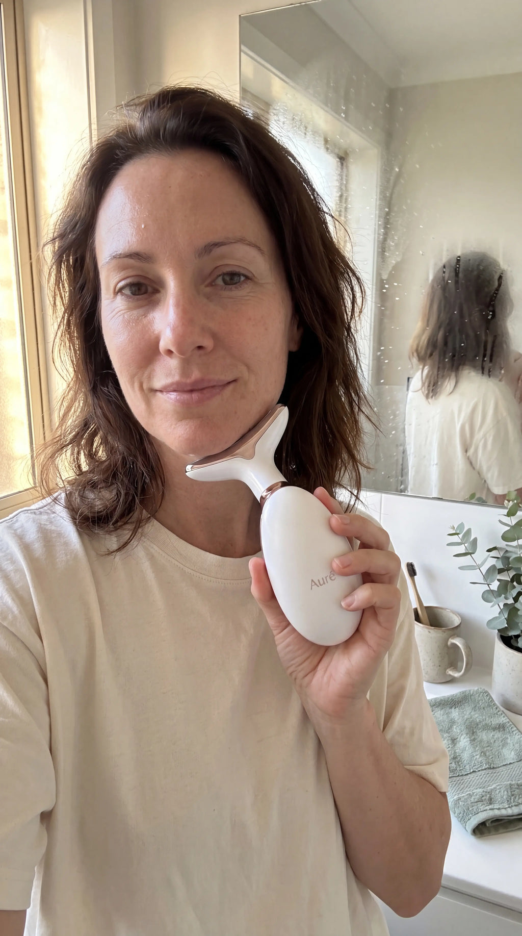 Real customer using the Aure facial sculptor at home